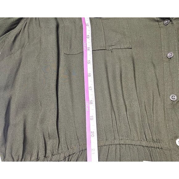 Ashley Stewart Olive Green Button-Up Jumpsuit W/ Pockets & Elastic Waist Size 24 - Picture 7 of 15